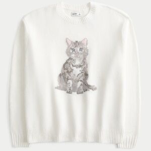 Hollister White Cat Design Sweater